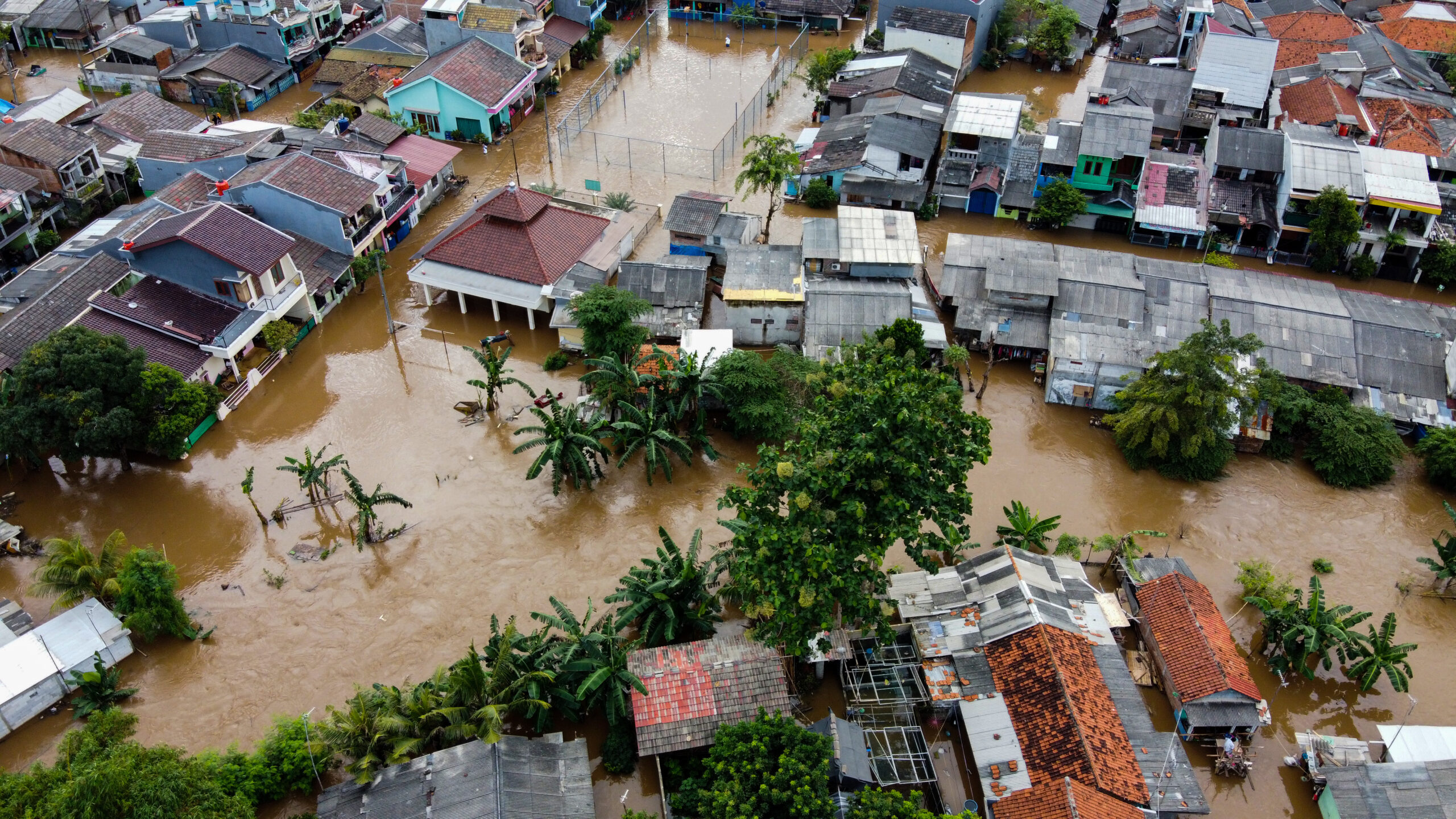 Aerial image of flooded block after a hurricane